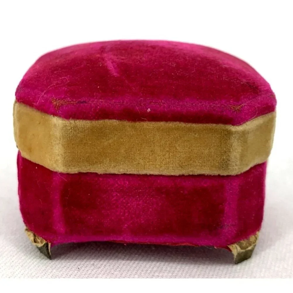 Ring Presentation Jewelry Pink Velvet MOP Push Button Metal Feet Antique 1.5